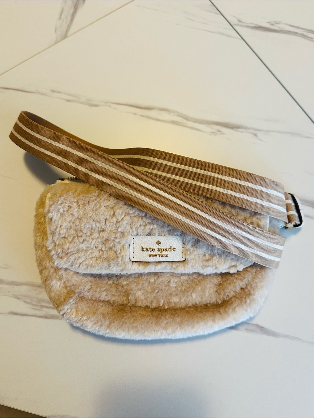 kate spade Beige Faux-Shearling Crossbody Bag